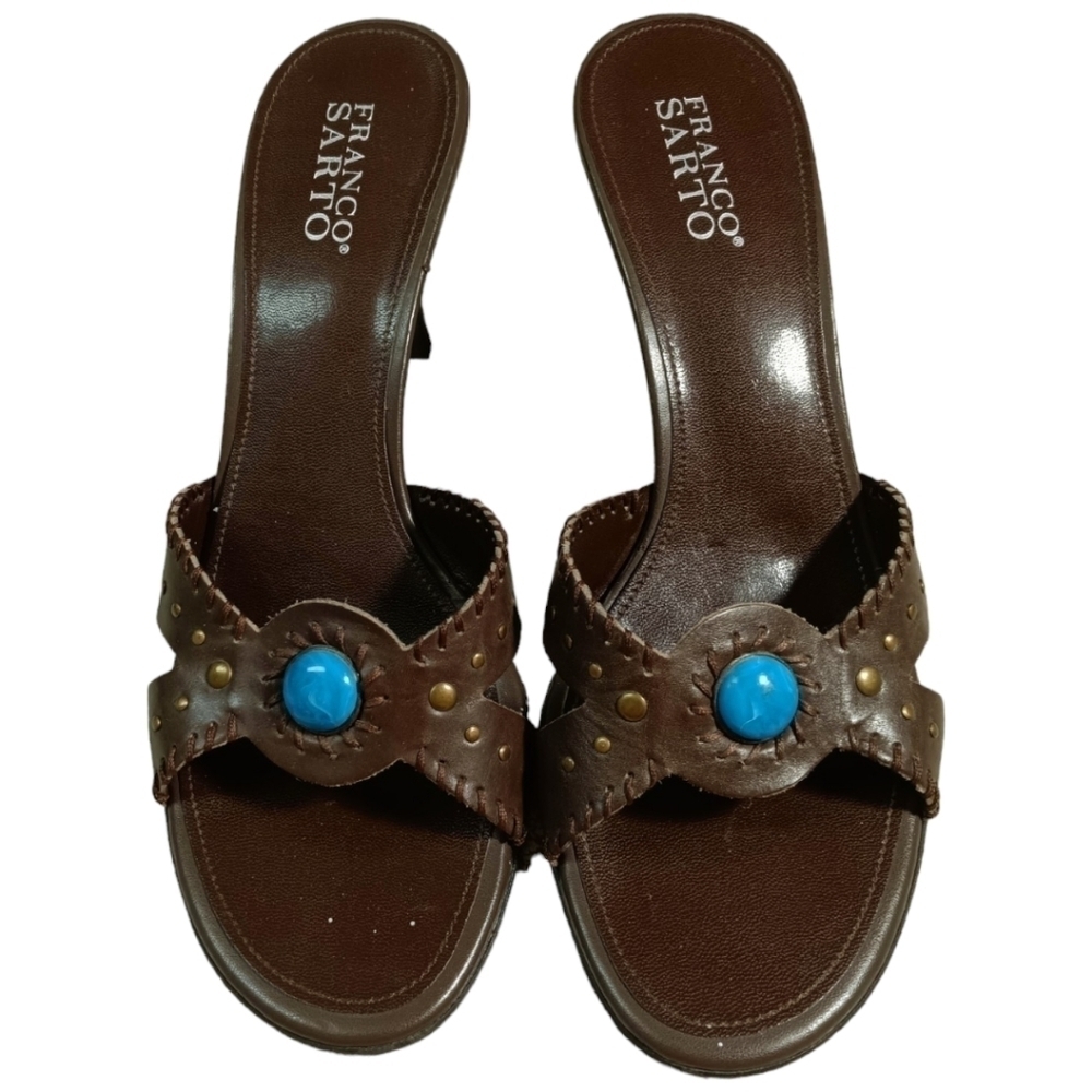 Franco Sorto Leather Heeled Sandals EUC size 10.5